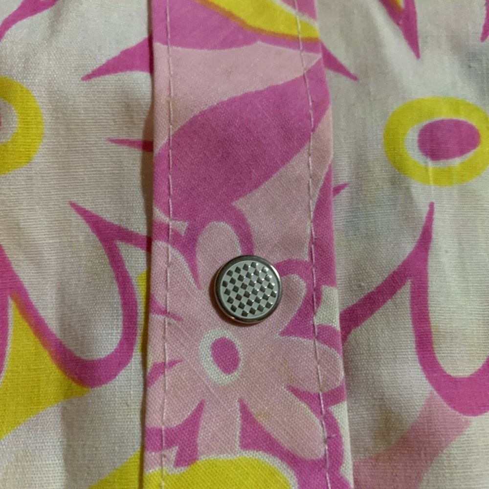 Bees Ladies Snap Front House Coat Yellow Pink Flowers Floral Vintage - Picture 6 of 9